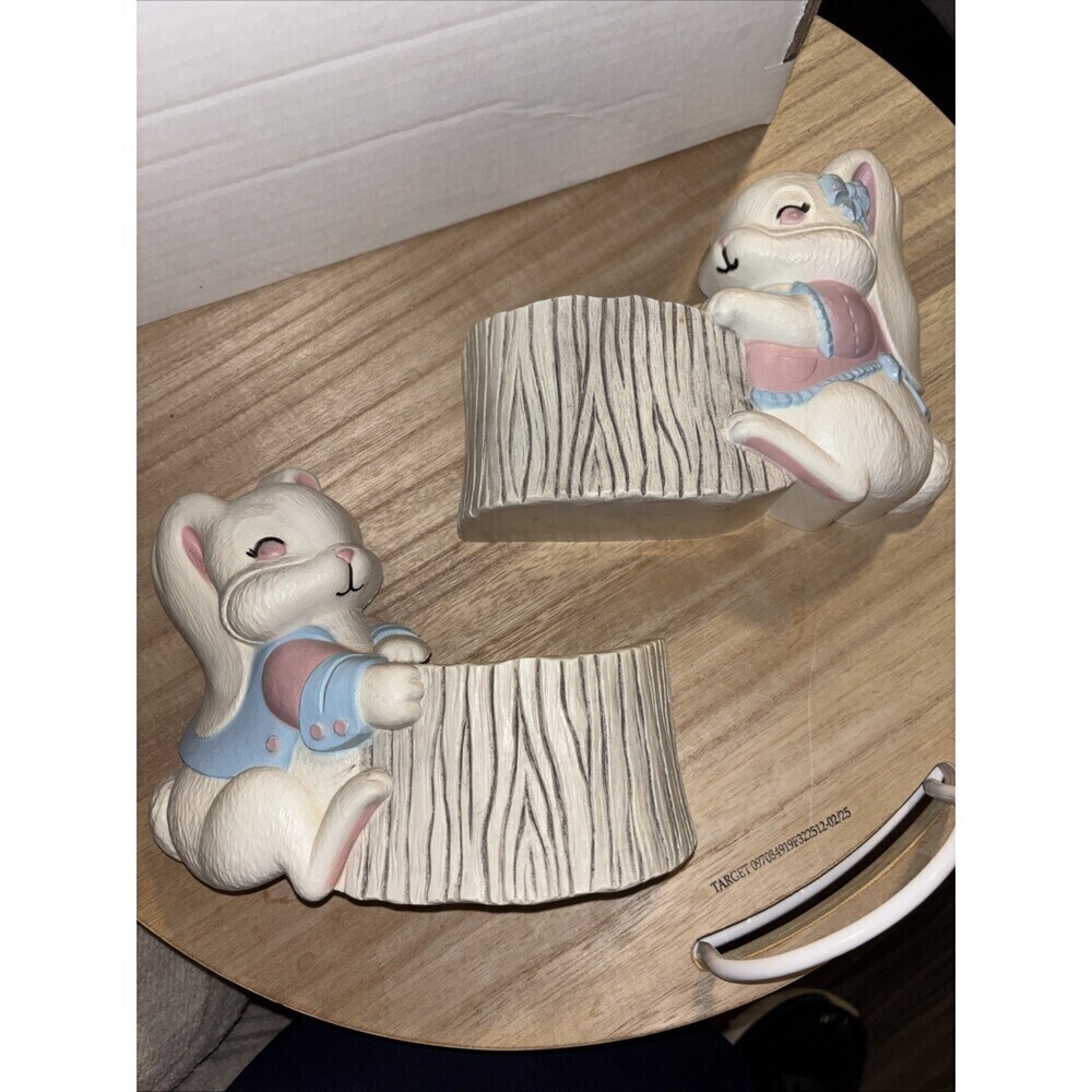 ~2~Vintage Rabbit Bunny Planters Home Interior Wall Hangers  Easter nursery
